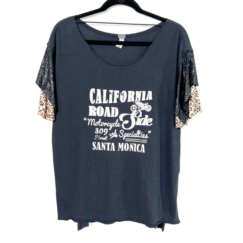 WE THE FREE Edgy MotoCalifornia Roadside Leopard Print Sleeve Slouchy top